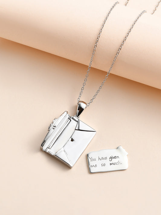 Envelope Engrave Pure 925 Silver Necklace for Women