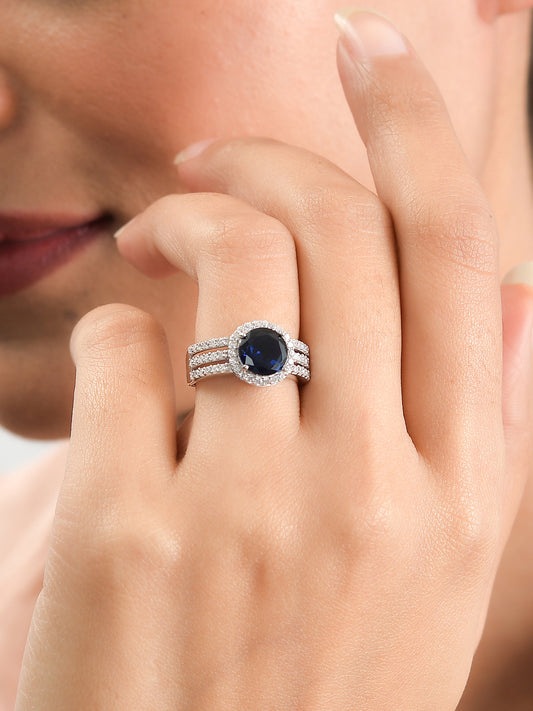 2 Carat Blue Sapphire Engagement Ring For Women In Silver-1