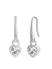925 Silver American Diamond Small Heart Shaped Dangle Earrings-2