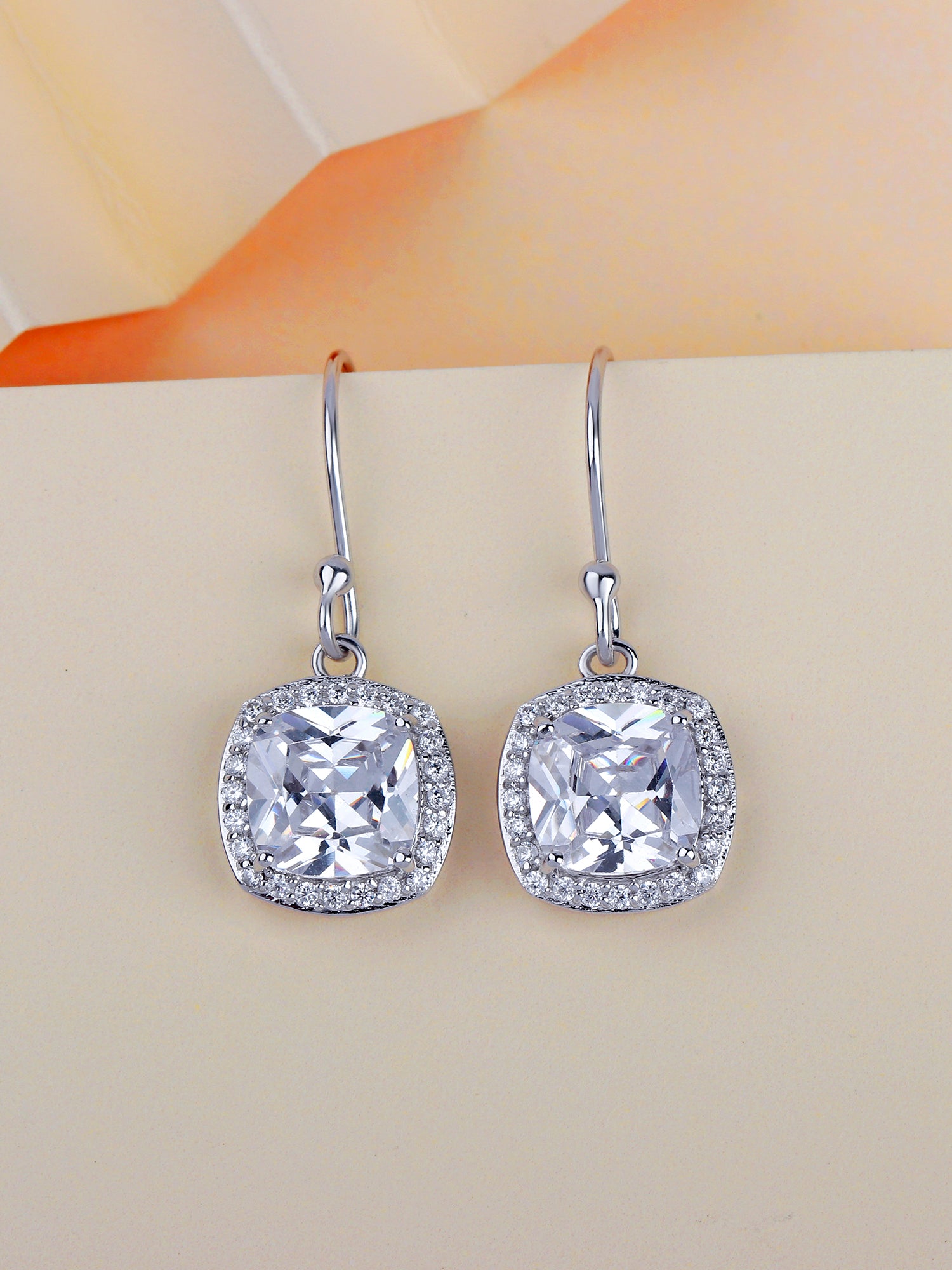 925 Silver Aaa American Diamond Cushion Cut Danglers Earrings-1