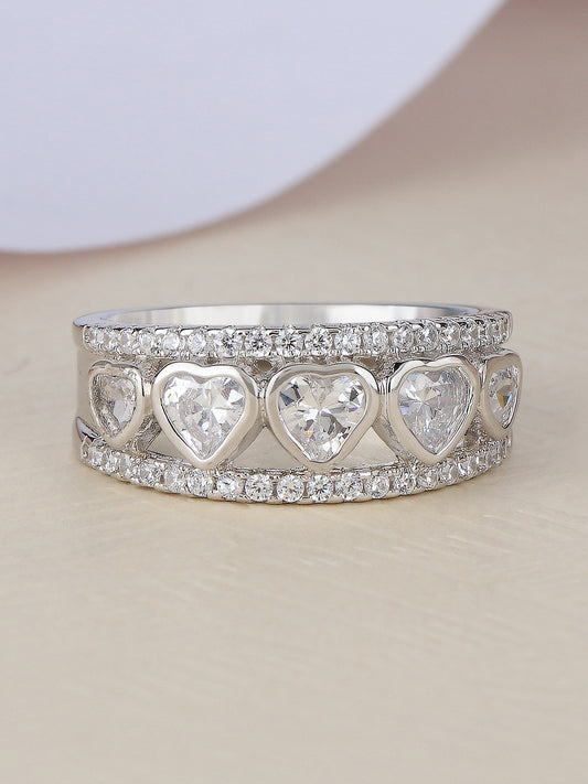 American Diamond Heart Band Ring For Women-1