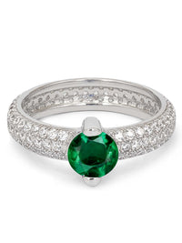 1 Carat Solitaire Ornate Green Emerald Silver Ring For Women