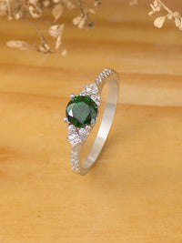 925 Sterling Silver Trio Solitaire Emerald Silver Ring