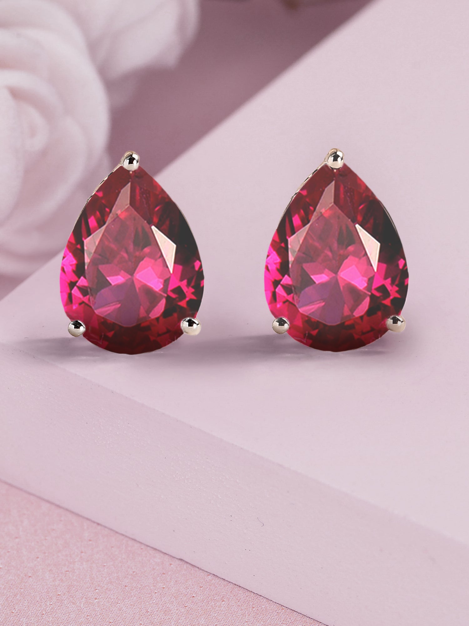 Synthetic Ruby Studs In 925 Silver