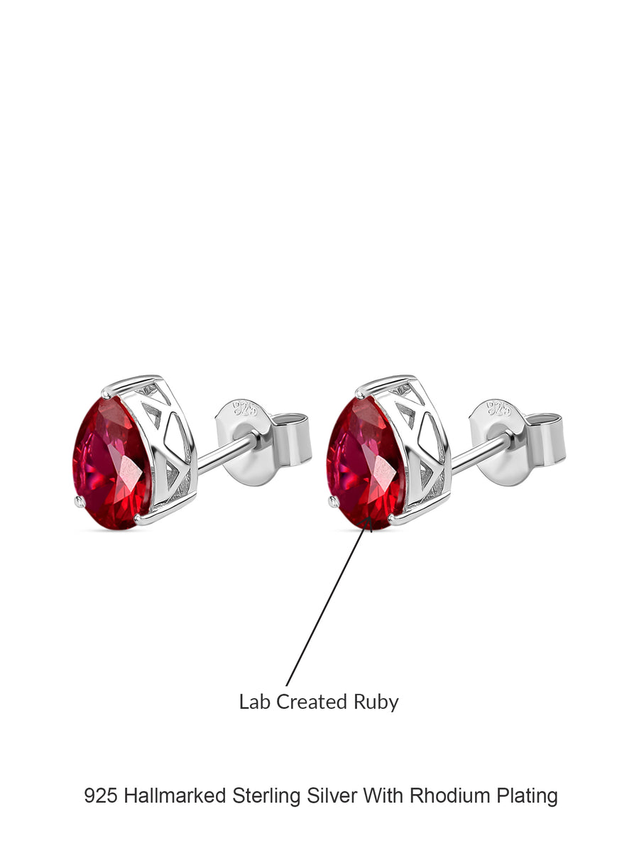 Synthetic Ruby Studs In 925 Silver-4