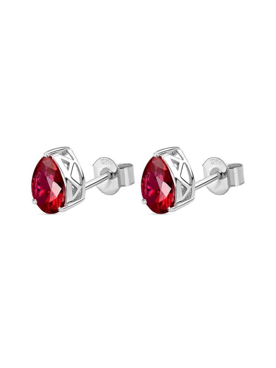 Synthetic Ruby Studs In 925 Silver-3