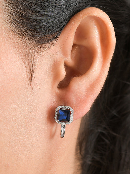 Blue Sapphire Omega Back Earrings In Silver 925