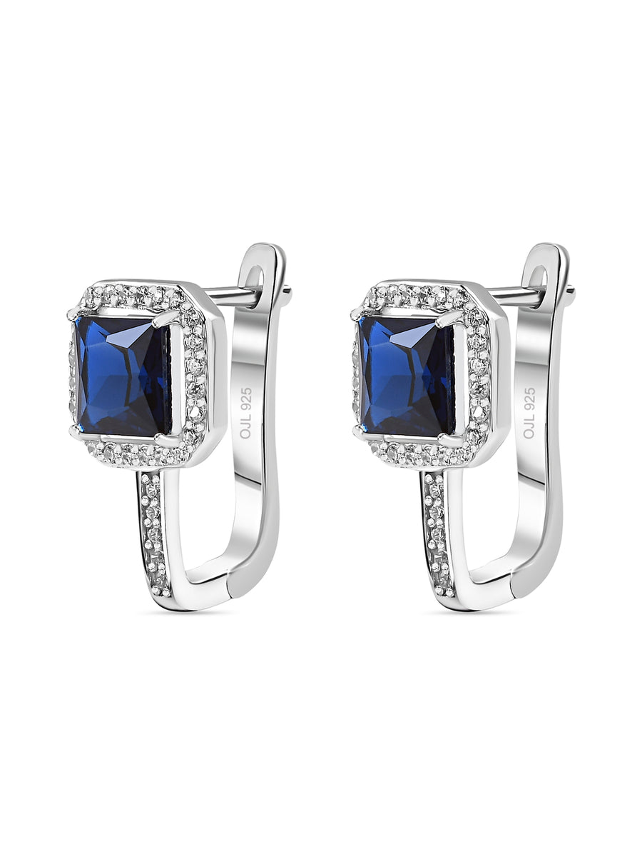 Blue Sapphire Omega Back Earrings In 925 Silver-3
