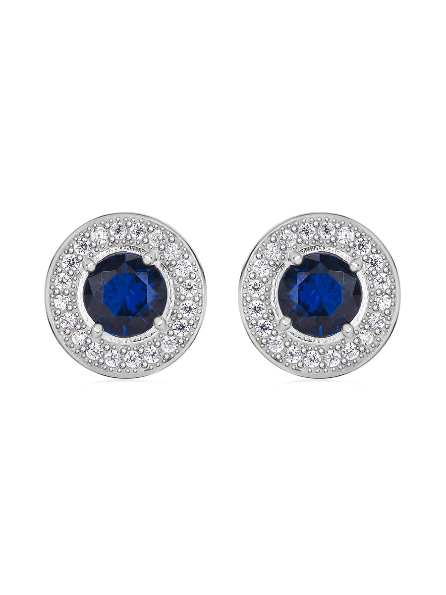 Blue Sapphire Stud Earrings In 925 Sterling Silver-2