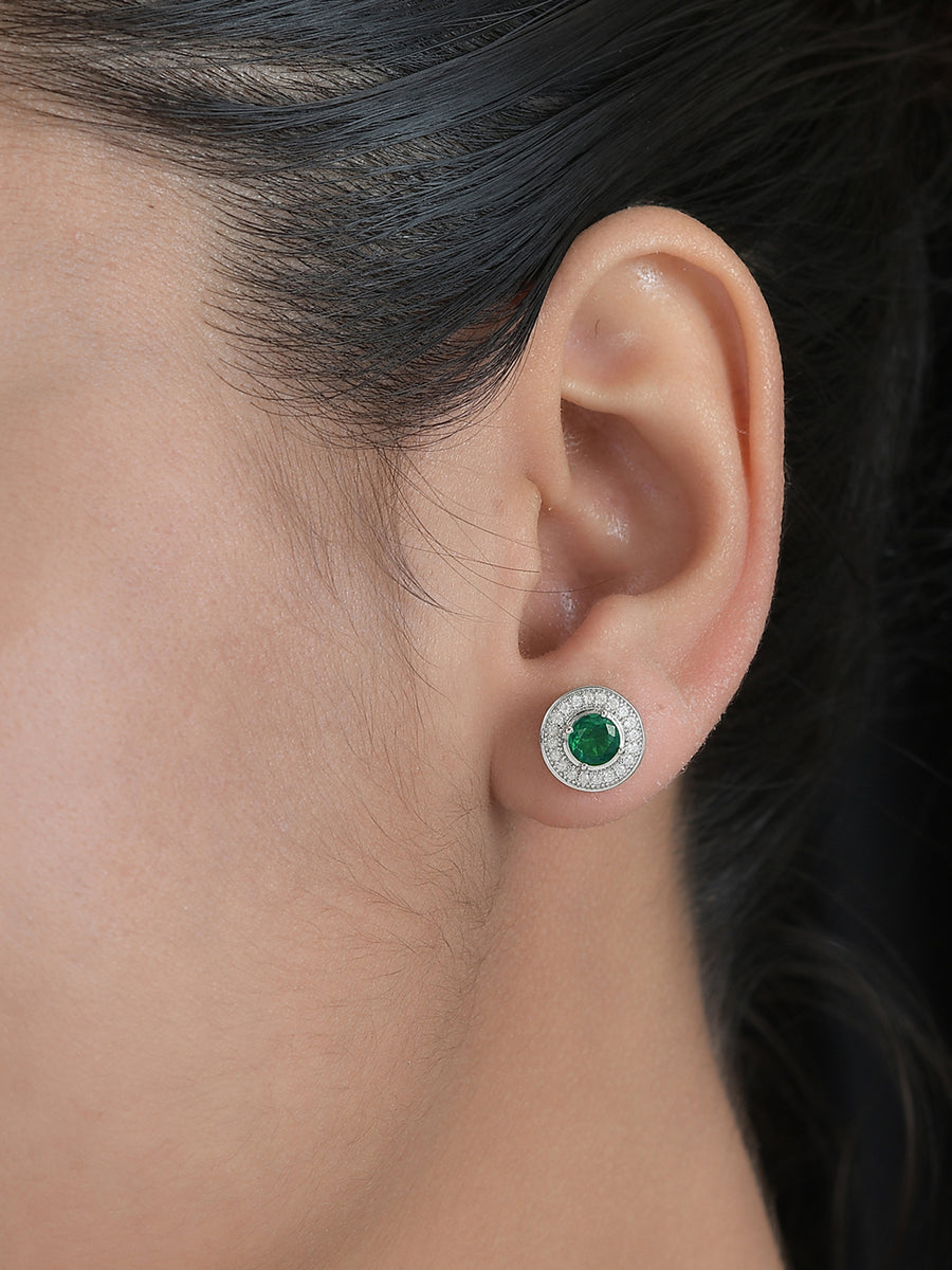 Synthetic Emerald Stud Earrings In 925 Sterling Silver-2