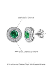 Synthetic Emerald Stud Earrings In 925 Sterling Silver-3