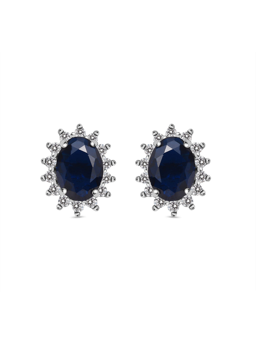 Dressy Shimmering Blue Sapphire Studs In Silver-1