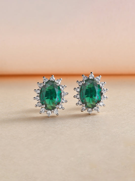 Dressy Shimmer Emerald Studs In Silver