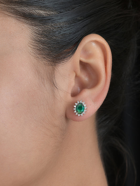 Dressy Shimmer Emerald Studs In Silver-1