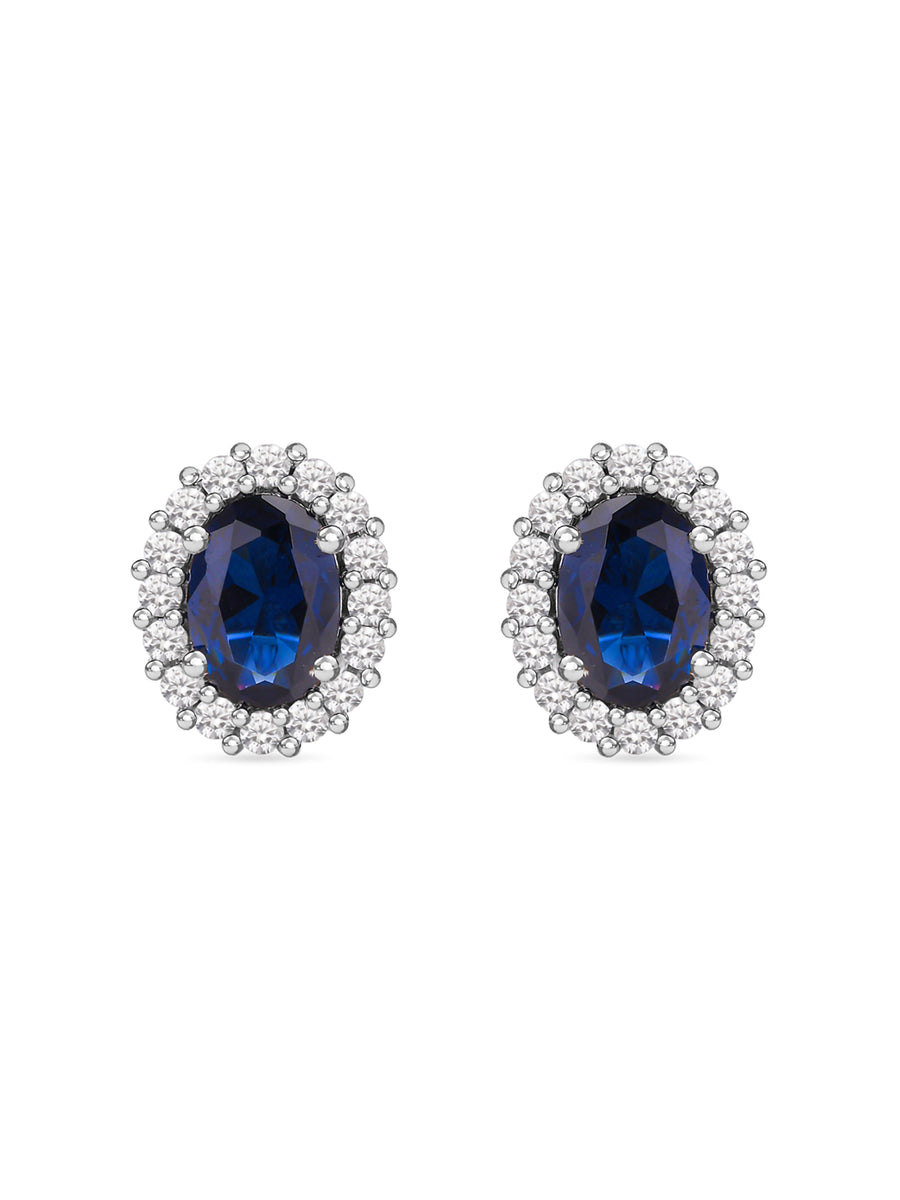 Classic Royal Blue Sapphire Stud Earring In 925 Silver-2