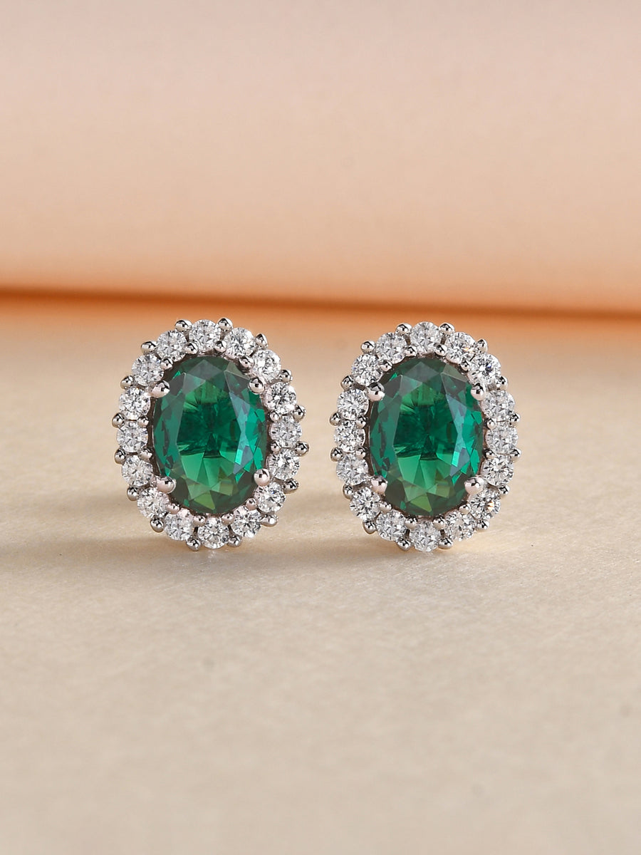 Classic Emerald Earring Studs In 925 Silver