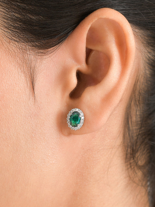 Classic Emerald Earring Studs In 925 Silver-1