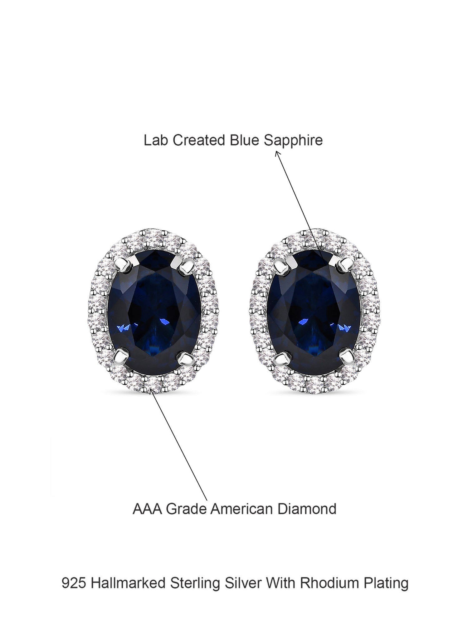 Blue Sapphire Stud 925 Silver Earrings In Oval Shape-4