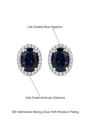 Blue Sapphire Stud 925 Silver Earrings In Oval Shape-4