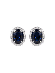 Blue Sapphire Stud 925 Silver Earrings In Oval Shape-3