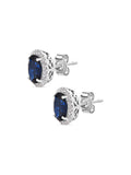 Blue Sapphire Stud 925 Silver Earrings In Oval Shape-2
