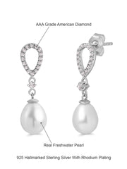 925 Silver Pearl and American Diamond Dangle Earrings For Women-5