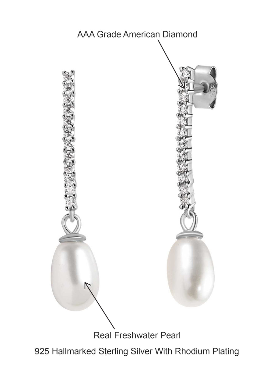 Ornate Jewels 925 Silver And American Diamond Pearl Danglers-4