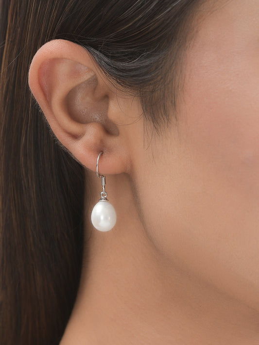 10Mm Real Pearl 925 Silver Hook Drop Earrings For Women-1