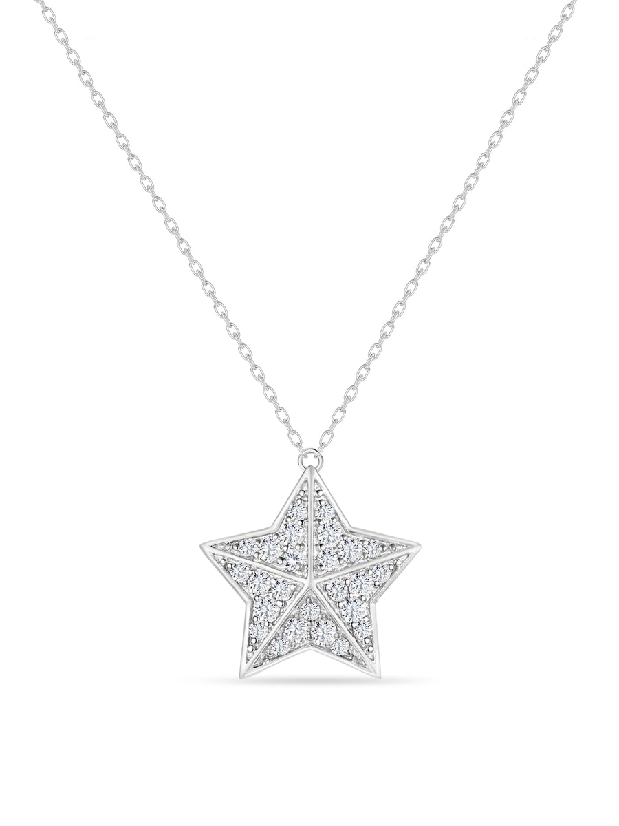 925 Sterling Silver Star American Diamond Pendant With Chain