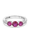 Red Ruby Three Stone Engagement Ring For Women