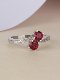 Double Solitaire Ruby Silver Ring