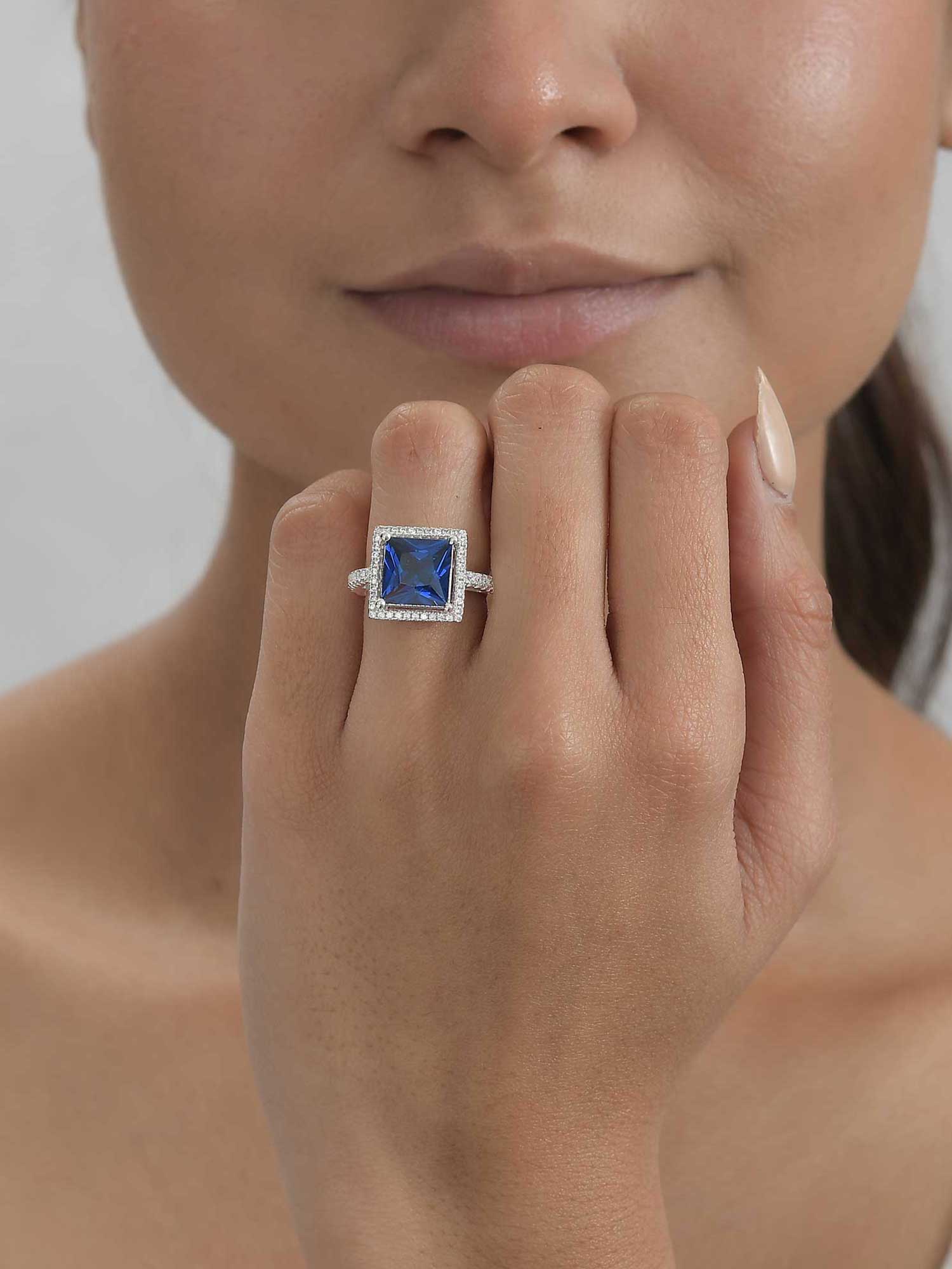 Blue Sapphire Statement Ring in 925 Silver