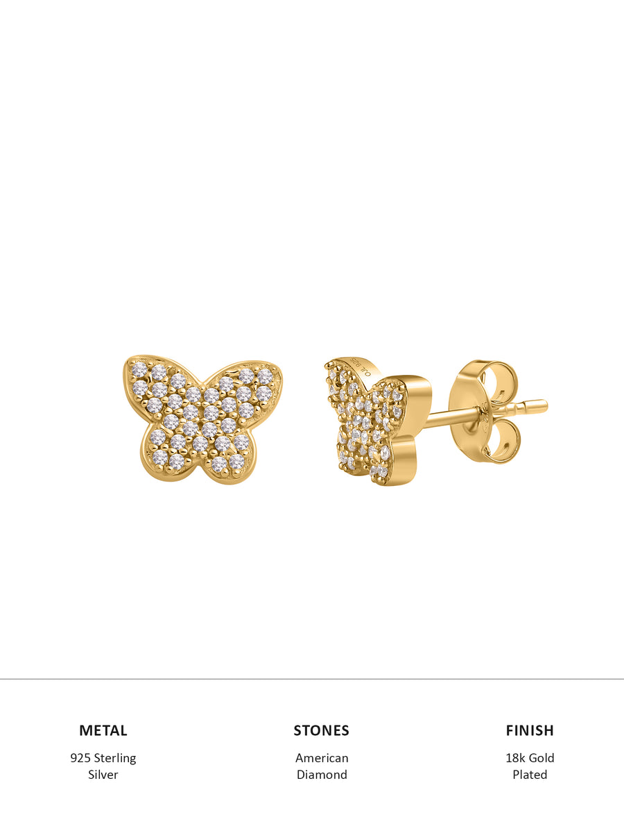 Yellow Gold Plated Silver Butterfly Diamond Look Earrings-4