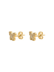 Yellow Gold Plated Silver Butterfly Diamond Look Earrings-2