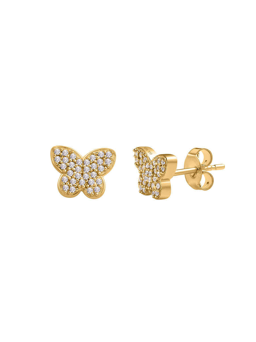 Yellow Gold Plated Silver Butterfly Diamond Look Earrings-3