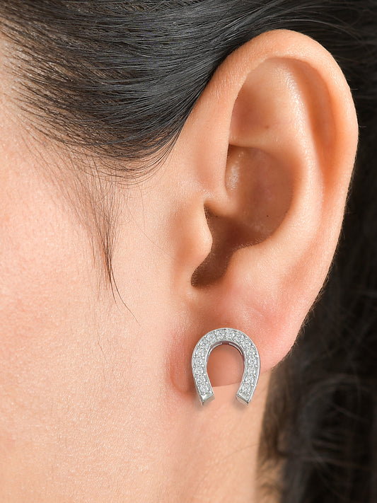 Lucky Horseshoe Stud Earrings In 925 Silver-1