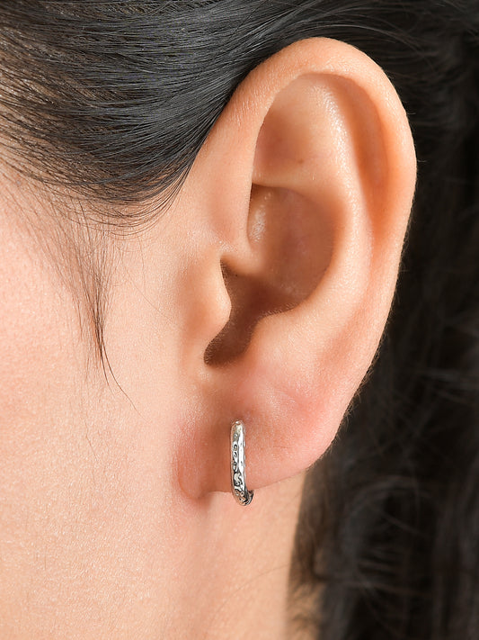Huggie Hammered Earrings For Women In 925 Silver-1