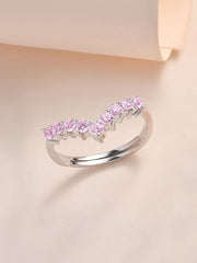 Pink Stone Adjustable Chevron Rings In 925 Silver-3