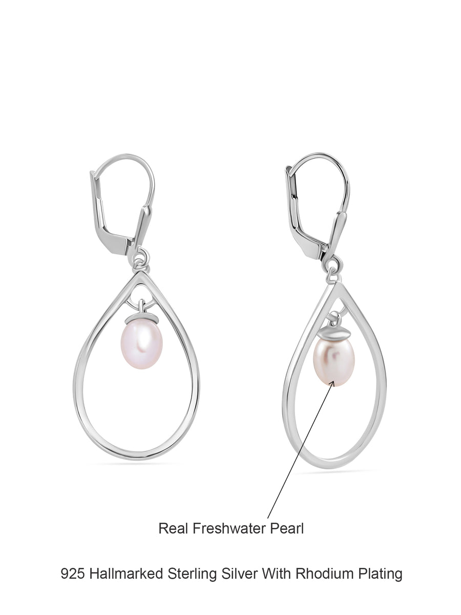 Real Pearl Drops Earring With A Silver Frame-3