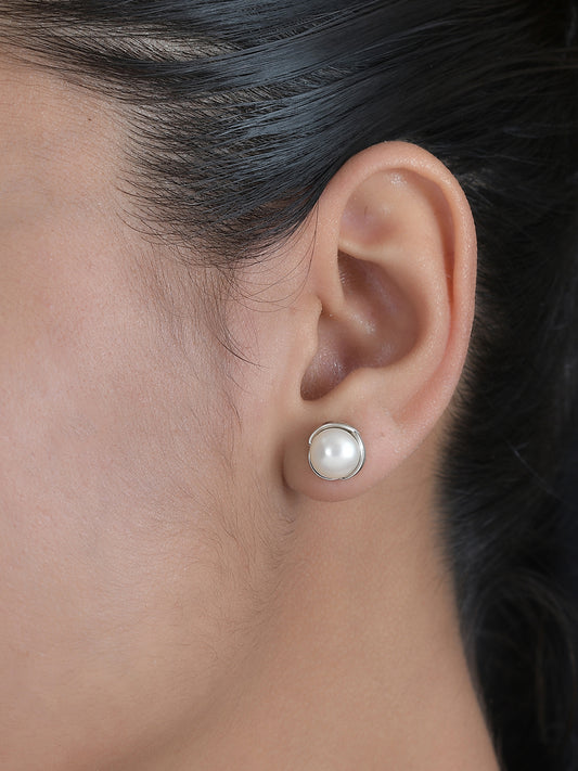 Real Pearl Daily Wear Flower Studs In 925 Silver-2
