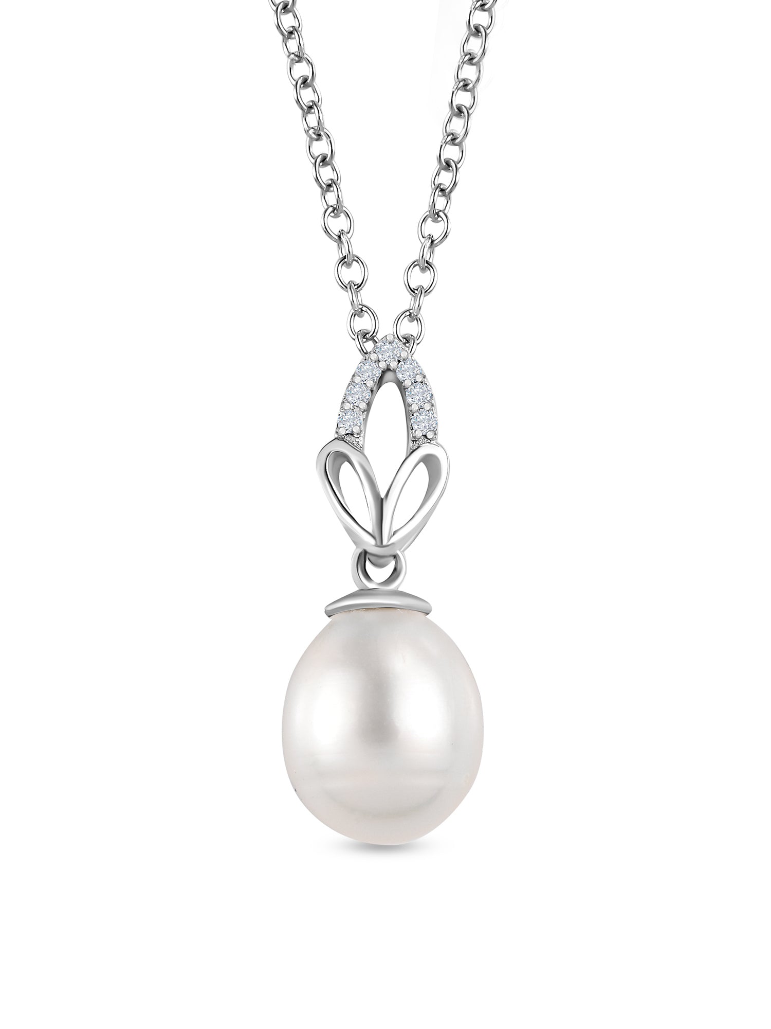 Three Leaf Design Pearl Pendant In 925 Sterling Silver-2