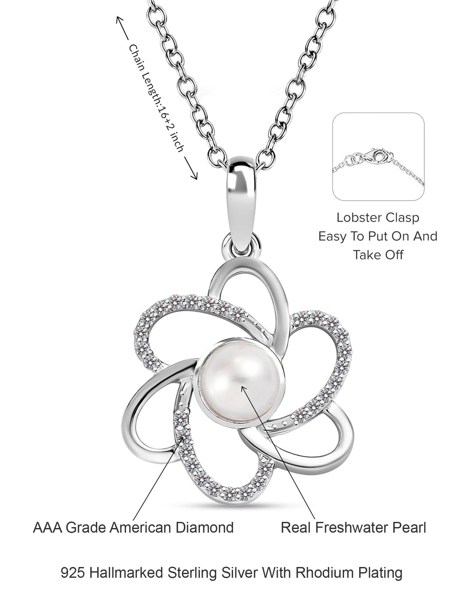 Flower Pearl Necklace In 925 Sterling Silver At Ornate Jewels-4