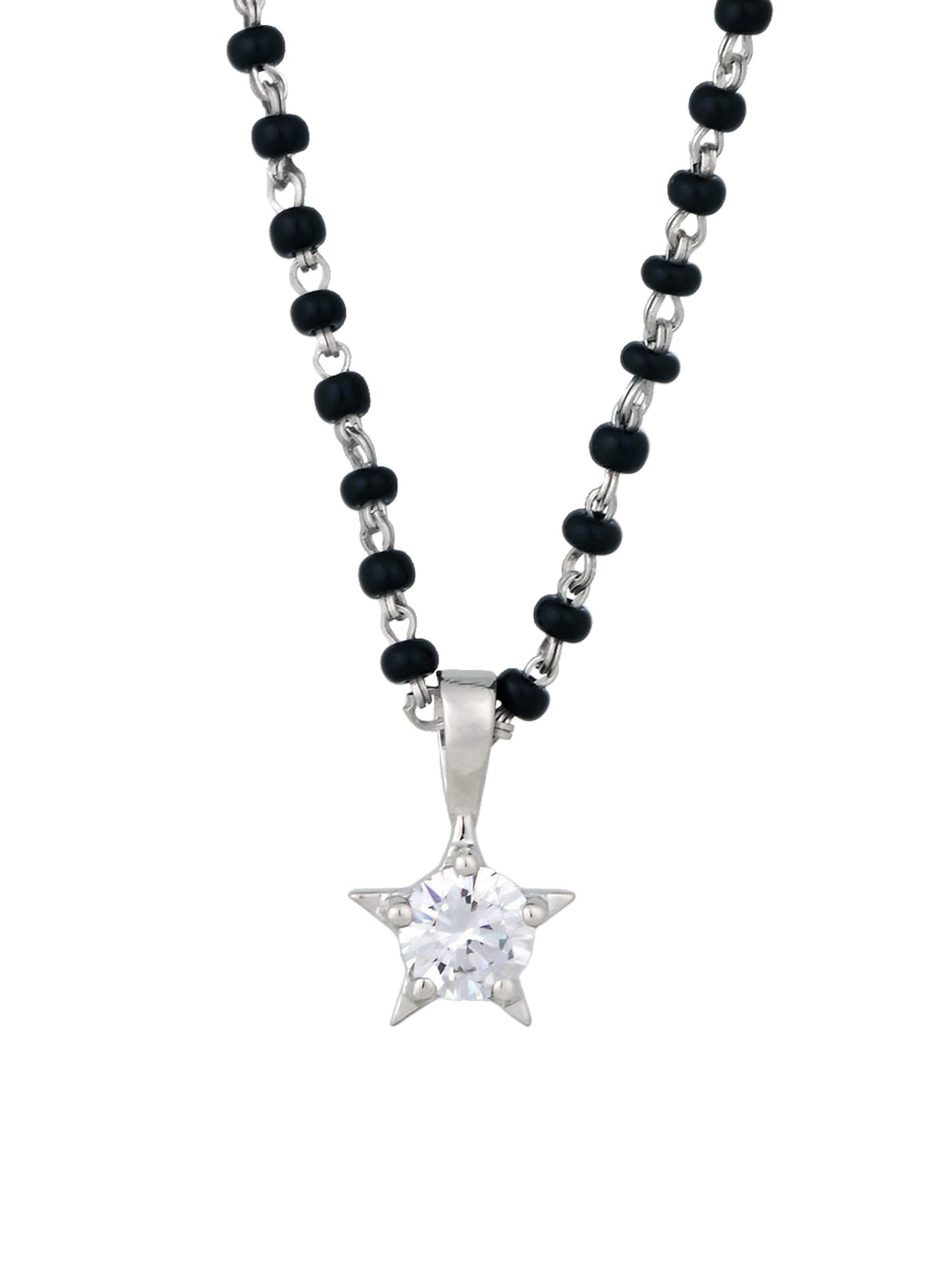 AAA Grade American Diamond And Black Beads Solitaire Star Mangalsutra Made With Silver-3