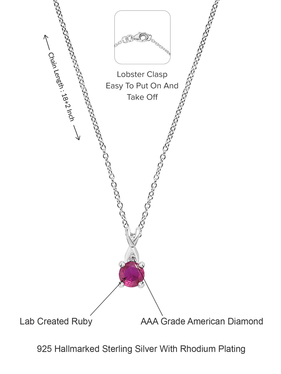 Ruby Solitaire Pendant With Chain In 18 Inch Made With 925 Silver-4