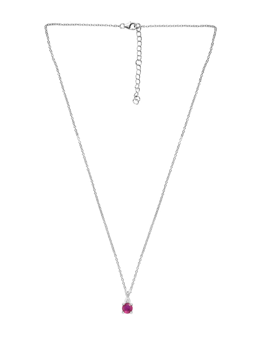 Ruby Solitaire Pendant With Chain In 18 Inch Made With 925 Silver-3