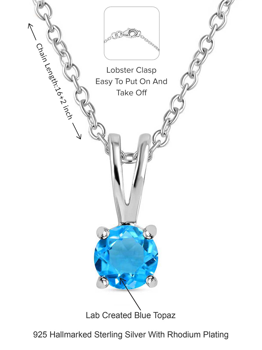 0.50 Carat Blue Topaz Pendant  With Chain For Women-4