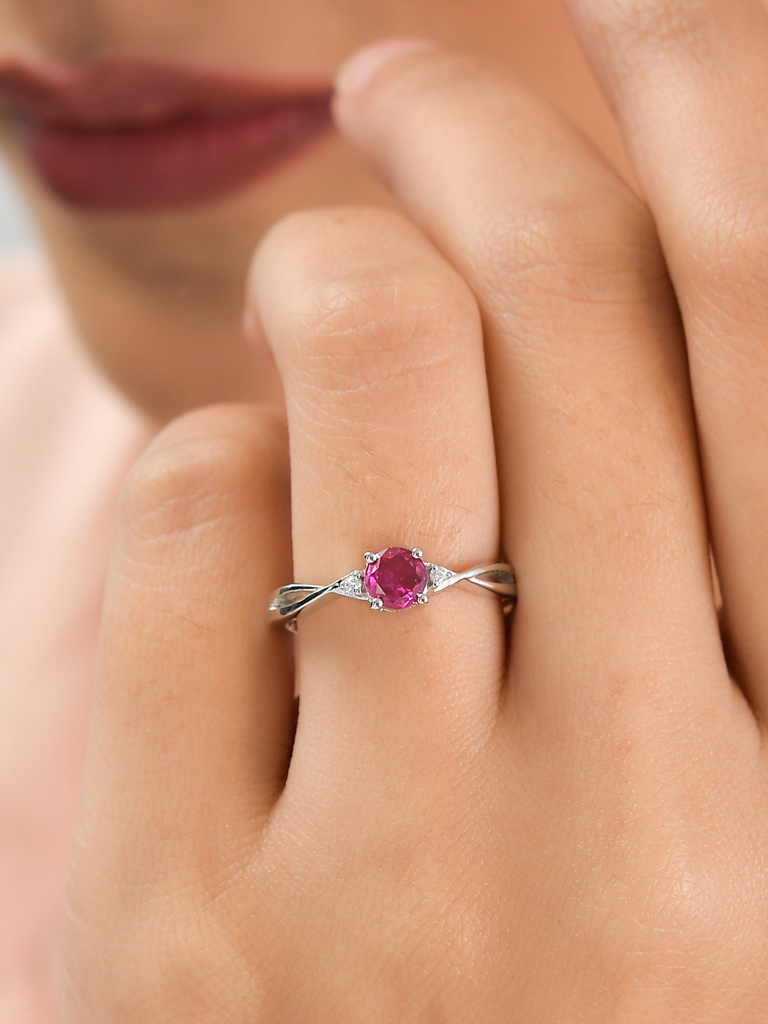 Red Ruby Criss Cross Solitaire Adjustable Ring In Pure 925 Silver-1