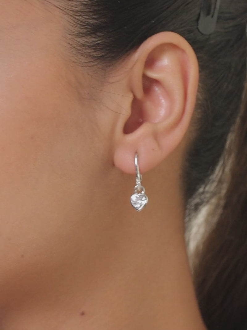 925 Silver American Diamond Small Heart Shaped Dangle Earrings-4