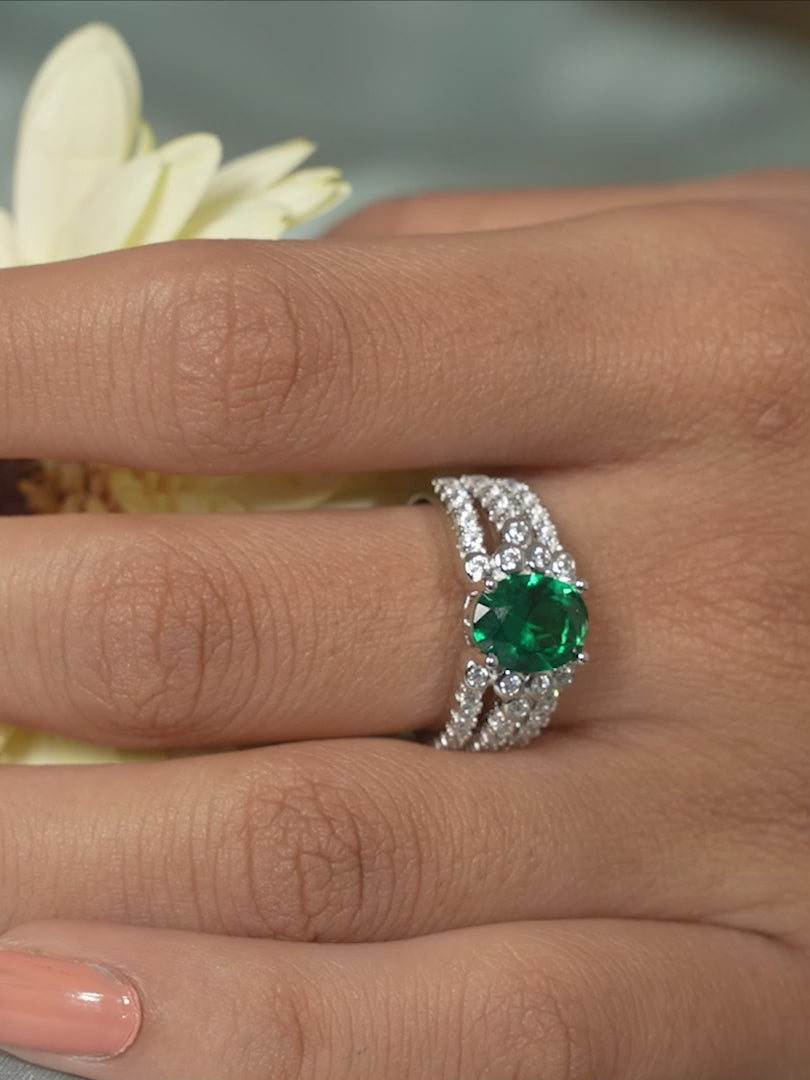 2.5 Carat Oval Emerald Solitaire Cluster Ring-3