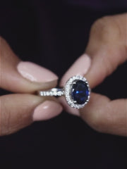 Classic Blue Sapphire 925 Silver Oval Ring